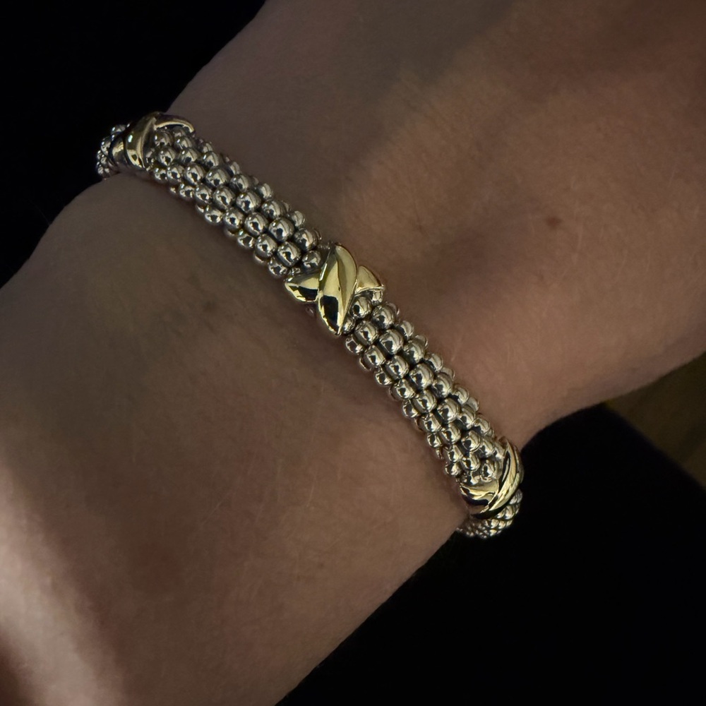 Lagos, Sterling silver and 18K gold triple X bracelet SIZE SMALL - Picture 2 of 6
